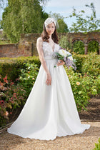 Daneiris Wedding Dress: Ivory Gown with 3D Flowers - Made to Order