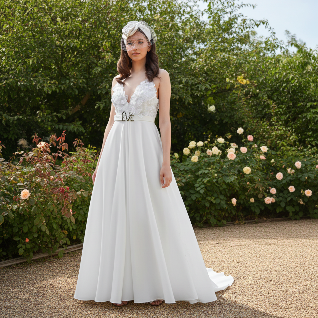 Daneiris Wedding Dress: Ivory Gown with 3D Flowers - Made to Order