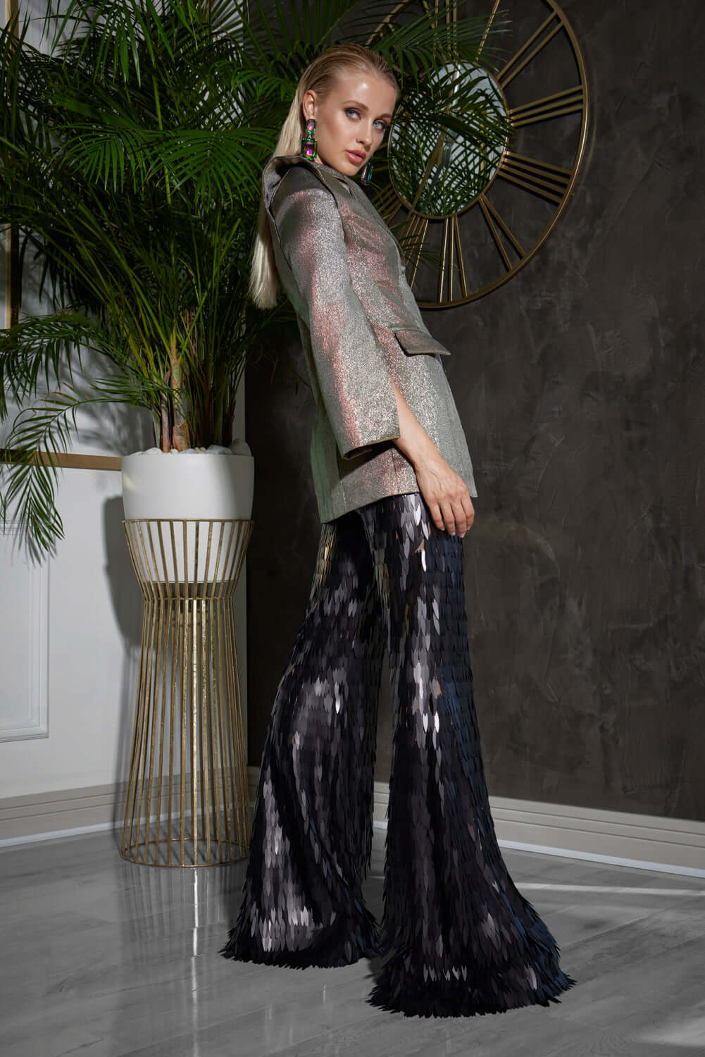 Nova Black Sequin Flared Trousers