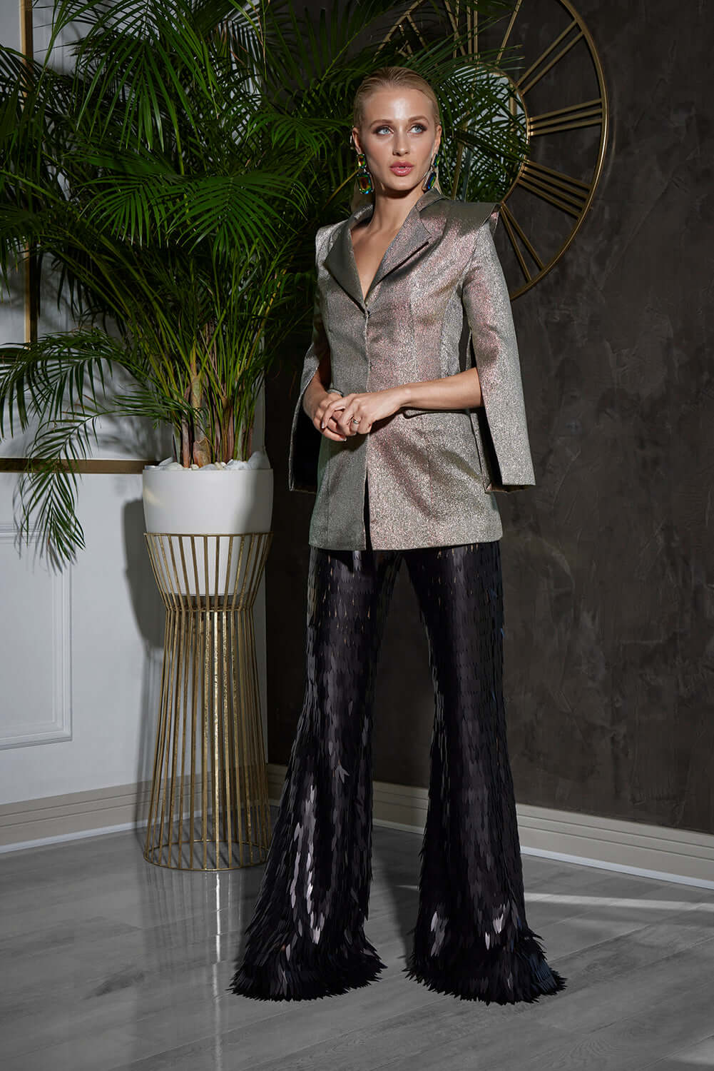 Nova Set Blazer Black Sequin Flared Pants