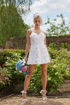 Elegant Osiria Mini Wedding Dress with Beaded Flowers - Made to Order