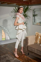 Eoss Bridal Set Tailored Top and Pants with Feathers - Made to Order