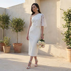 Gilia Wedding Dress Midi Dress with Embroidered Sleeves Made to Order