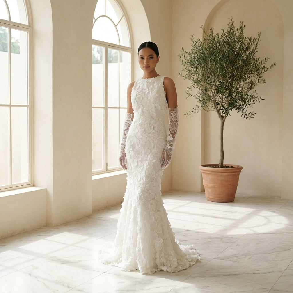 Timeless Myriss Bridal Gloves designed by Eve Couture, a luxurious addition to any wedding attire. These bridal gloves embody the essence of couture fashion, hand made to perfection for a statement-making bridal look.