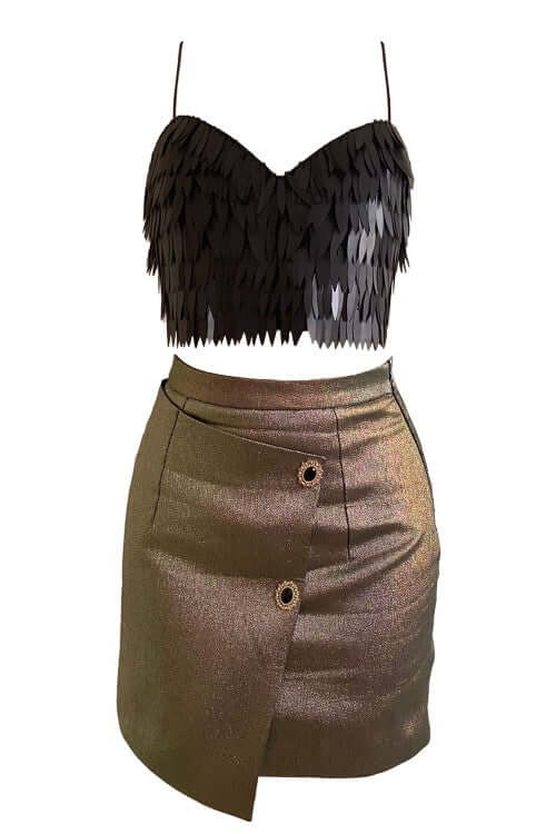 Nova Spaghetti Strap Sequined Top - Made to Order, stylish and handcrafted with black sequins.