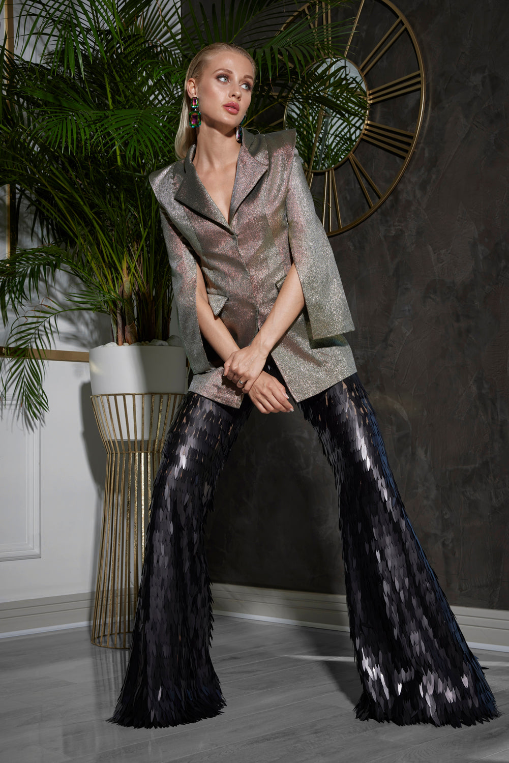 Nova Luxury Sequinned Flare Pants London 