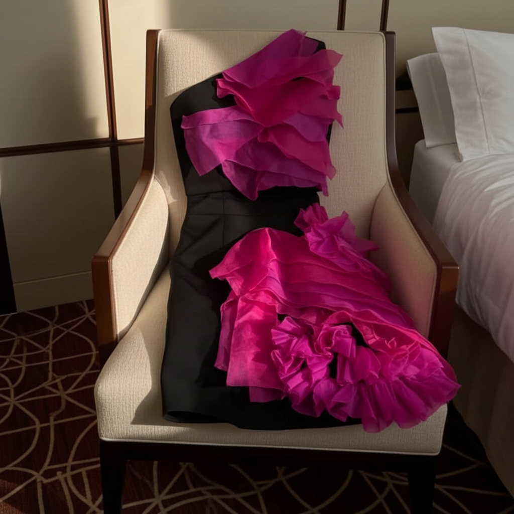 Rafflesia Mini Skirt styled with matching Rafflesia Top - creating an unforgettable ensemble that represents bespoke luxury and high-quality fashion by Eve Couture London.