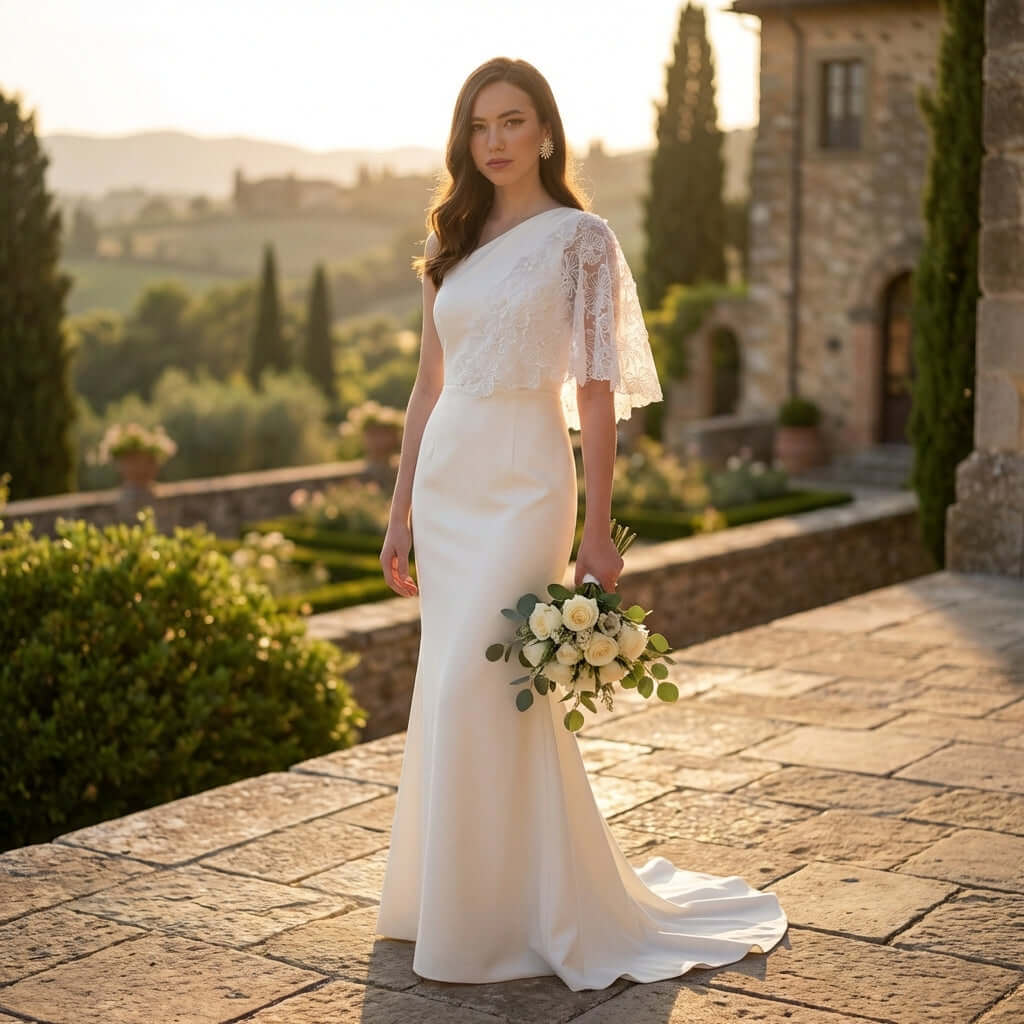 A close-up of the intricate 3D appliqué beaded flowers on the Gilia Wedding Dress Long Length from Eve Couture. This bridal gown epitomizes luxury and craftsmanship, perfect for a bride to be who desires a unique couture wedding dress.
